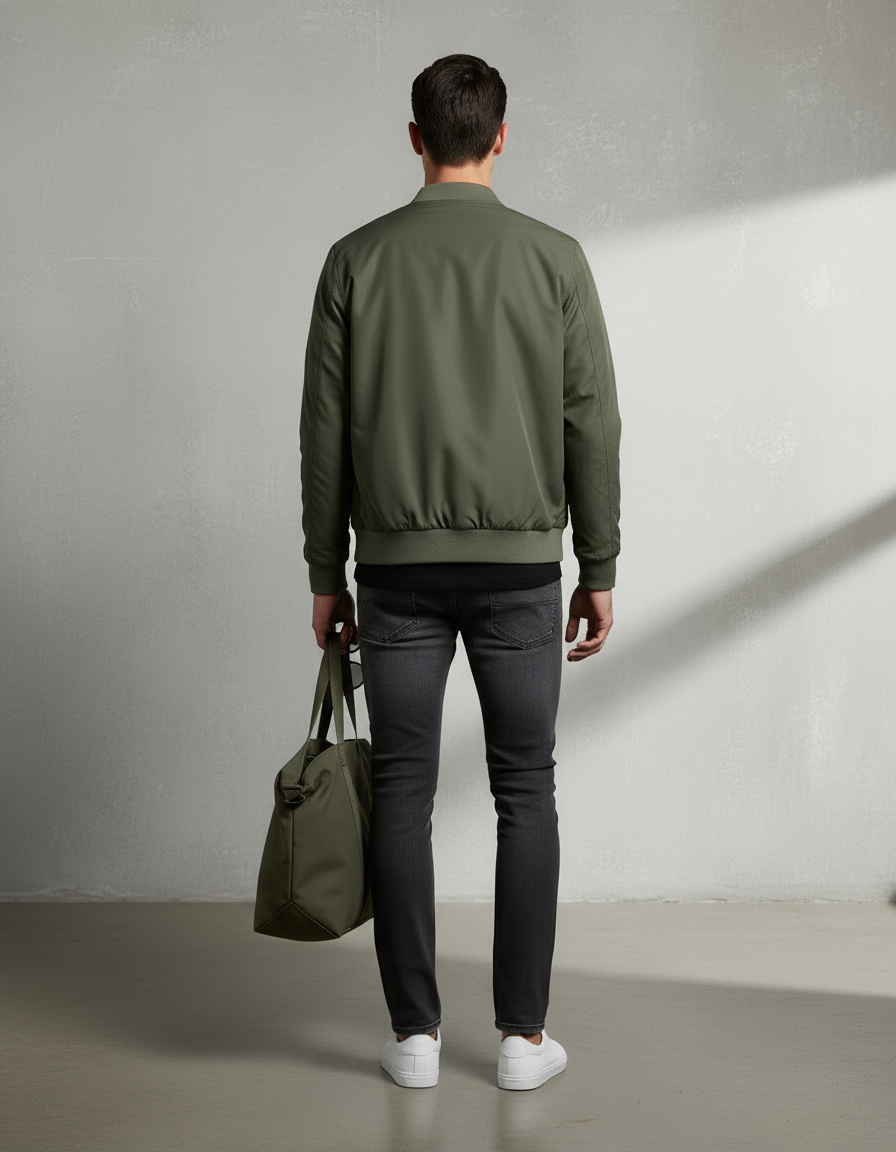 „Model zeigt Rückseite der Niklo Auri Bomberjacke.“